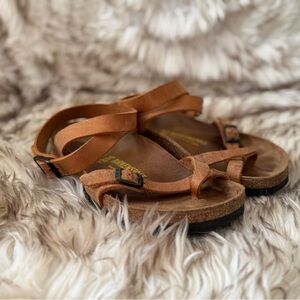 Birkenstock Brown Leather Ankle Wrap Sandals